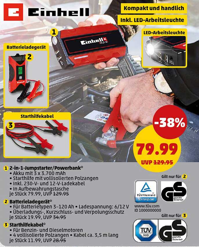 Einhell 2-in-1-Jumpstarter/Powerbank