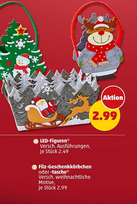 LED-Figuren  
Filz-Geschenkkörbchen oder -tasche  