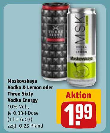 Moskovskaya Vodka & Lemon oder Three Sixty Vodka Energy