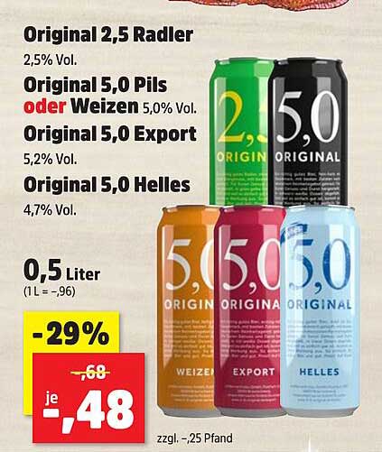 Original 5,0 Pils oder Weizen 5,0% Vol.