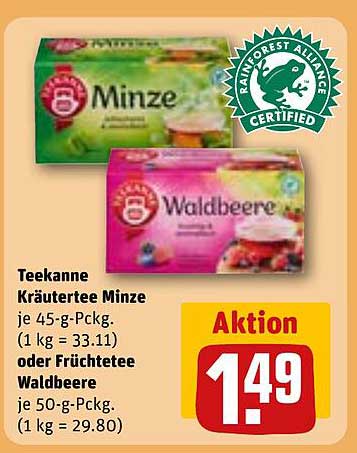 Teekanne Kräutertee Minze oder Früchtetee Waldbeere