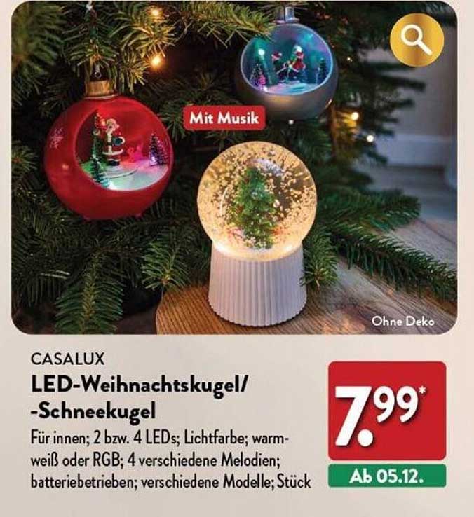 CASALUX LED-Weihnachtskugel/-Schneekugel