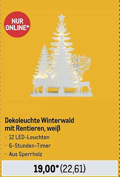 Dekoleuchte Winterwald mit Rentieren, weiß