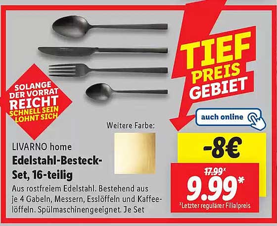 LIVARNO home Edelstahl-Besteck-Set, 16-teilig