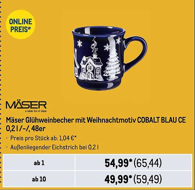 Mäser Glühweinbecher mit Weihnachtsmotiv COBALT BLAU CE 0,21/-/48er