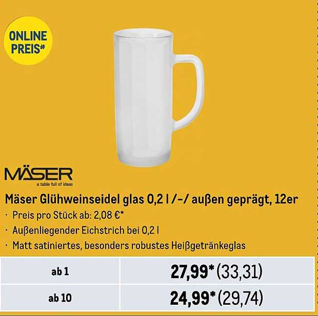 Mäser Glühweinseidel glas 0,2 l / außen geprägt, 12er