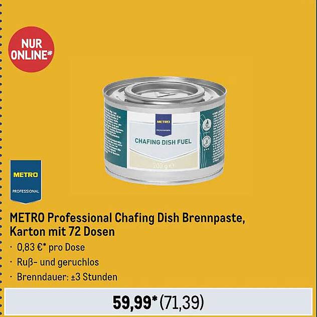 METRO Professional Chafing Dish Brennpaste, Karton mit 72 Dosen