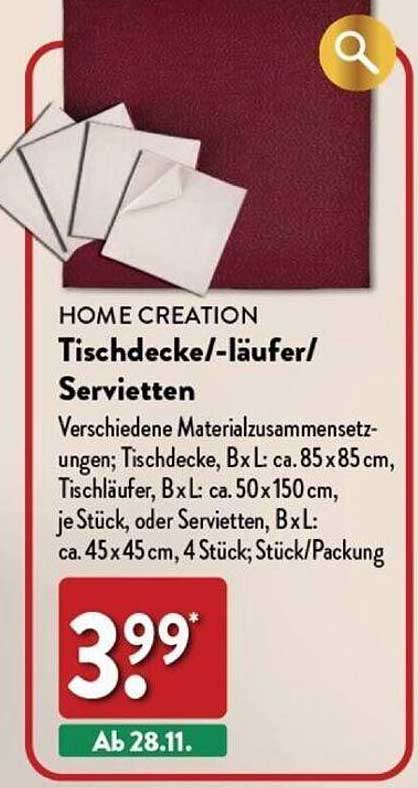 Tischdecke/-läufer/Servietten