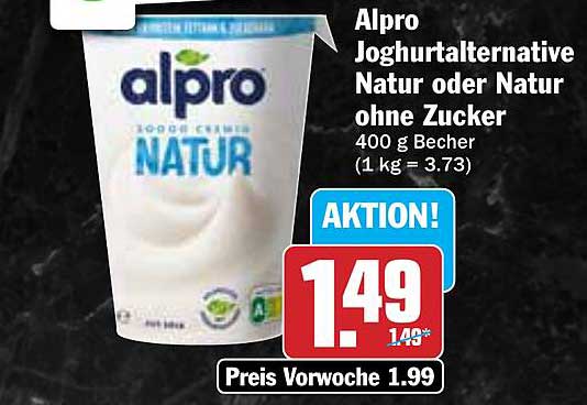 Alpro Joghurtalternative Natur oder Natur ohne Zucker