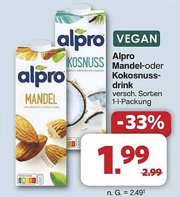 Alpro Mandel- oder Kokosnussdrink