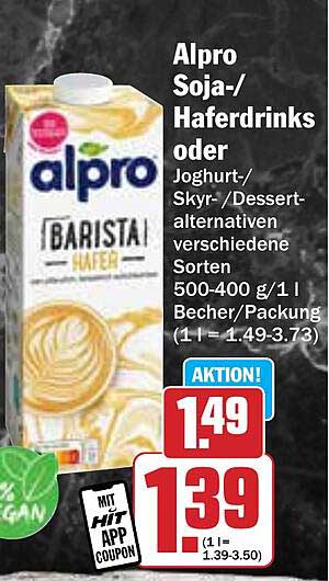 Alpro Soja-/Haferdrinks oder Joghurt-/Skyr-/Dessertalternativen