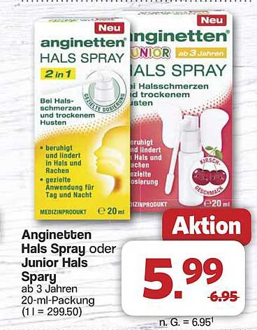 Anginetten Hals Spray oder Junior Hals Spray