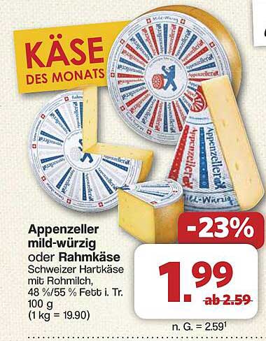 Appenzeller mild-würzig oder Rahmkäse