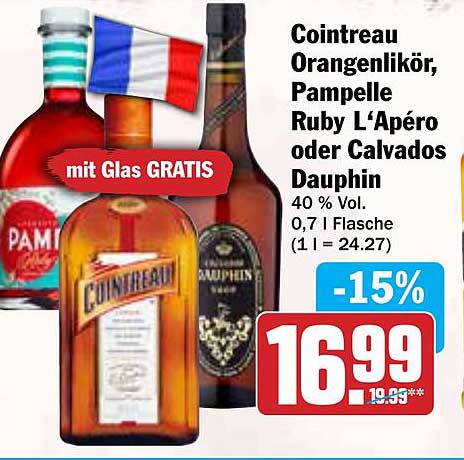 Cointreau Orangenlikör, Pampelle Ruby L’Apéro oder Calvados Dauphin