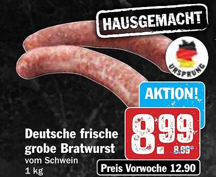 Deutsche frische grobe Bratwurst vom Schwein