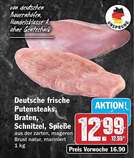 Deutsche frische Putensteaks, Braten, Schnitzel, Spieße