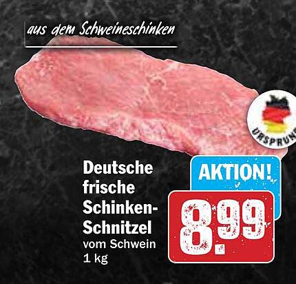 Deutsche frische Schinken-Schnitzel vom Schwein