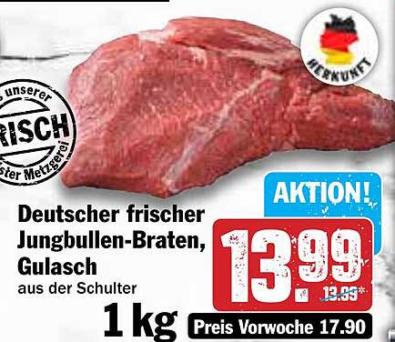 Deutscher frischer Jungbullen-Braten, Gulasch aus der Schulter