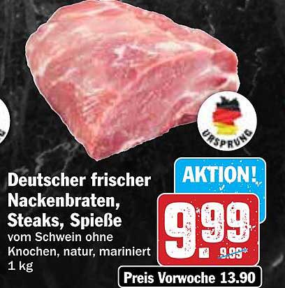 Deutscher frischer Nackenbraten, Steaks, Spieße