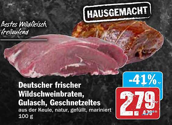 Deutscher frischer Wildschweinbraten, Gulasch, Geschnetztes