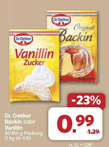 Dr. Oetker Backin oder Vanillin