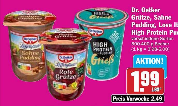 Dr. Oetker Grütze, Sahne Pudding, High Protein Pudding