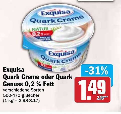 Exquisa Quark Creme oder Quark Genuss 0,2 % Fett