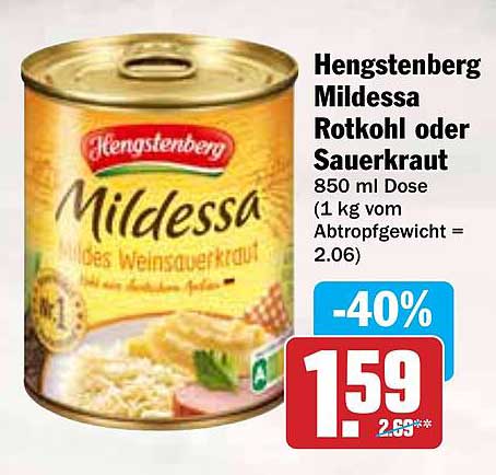 Hengstenberg Mildessa Rotkohl oder Sauerkraut