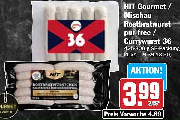 HIT Gourmet / Mischau Rostbratwurst pur free / Currywurst 36