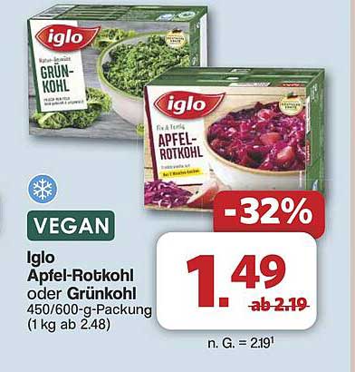 Iglo Apfel-Rotkohl oder Grünkohl