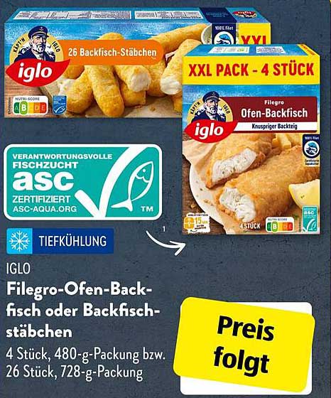 Iglo Filegro-Ofen-Backfisch oder Backfischstäbchen