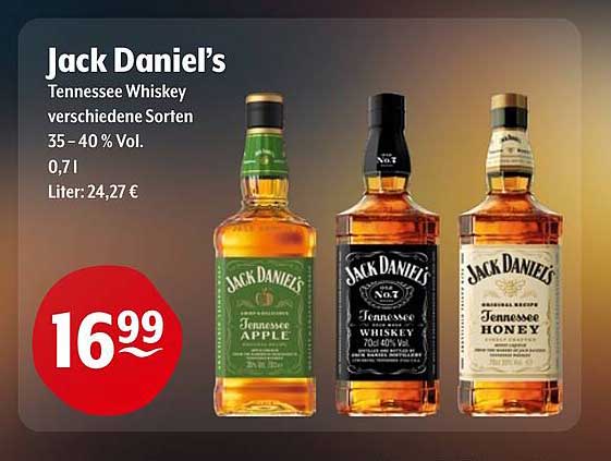 Jack Daniel's Tennessee Whiskey verschiedene Sorten