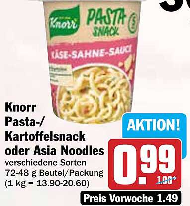 Knorr Pasta-/Kartoffelsnack oder Asia Noodles