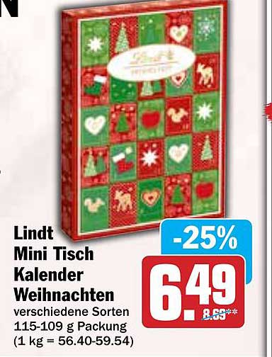 Lindt Mini Tisch Kalender Weihnachten