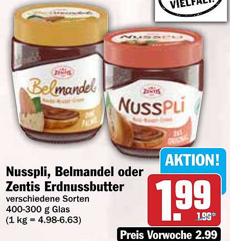 Nusspli, Belmandel oder Zentis Erdnussbutter