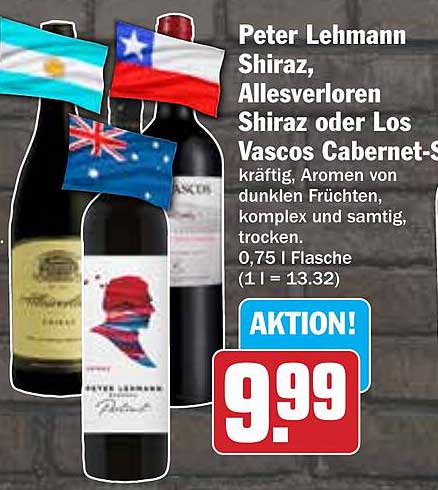 Peter Lehmann Shiraz, Allesverloren Shiraz oder Los Vascos Cabernet-Sauvignon