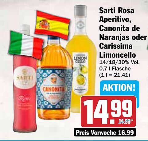 Sarti Rosa Aperitivo, Canonita de Naranjas oder Carissima Limoncello