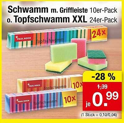 Schwamm m. Griffleiste 10er-Pack o. Topfschwamm XXL 24er-Pack