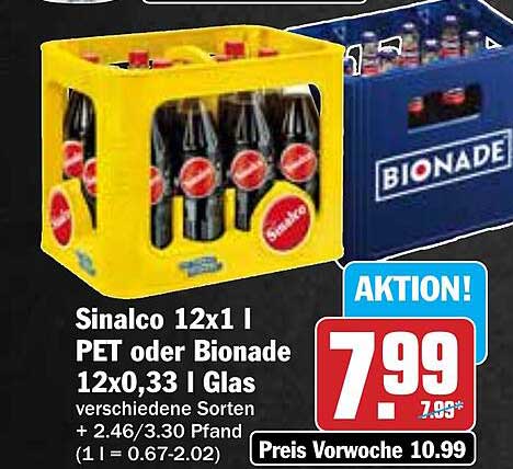 Sinalco 12x1 l PET oder Bionade 12x0,33 l Glas