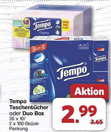 Tempo Taschentücher oder Duo Box