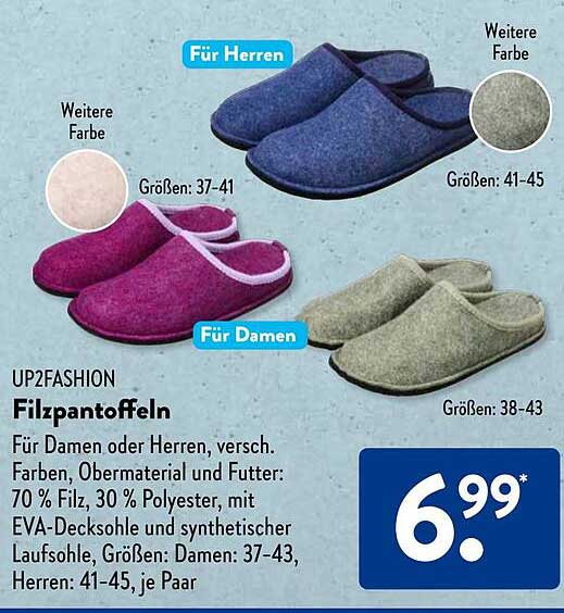 UP2FASHION Filzpantoffeln