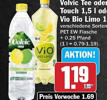 Volvic Tee oder Touch 1,5 l oder Vio Bio Limo 1 l