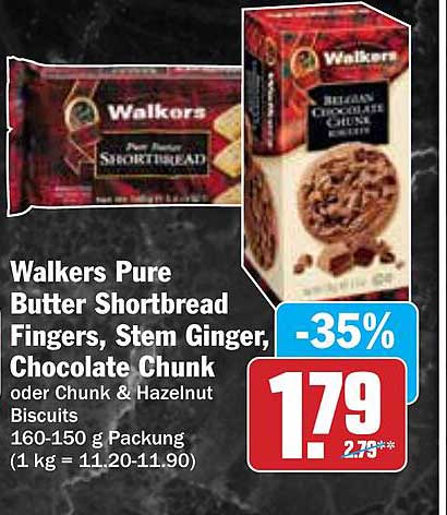 Walkers Pure Butter Shortbread Fingers, Stem Ginger, Chocolate Chunk