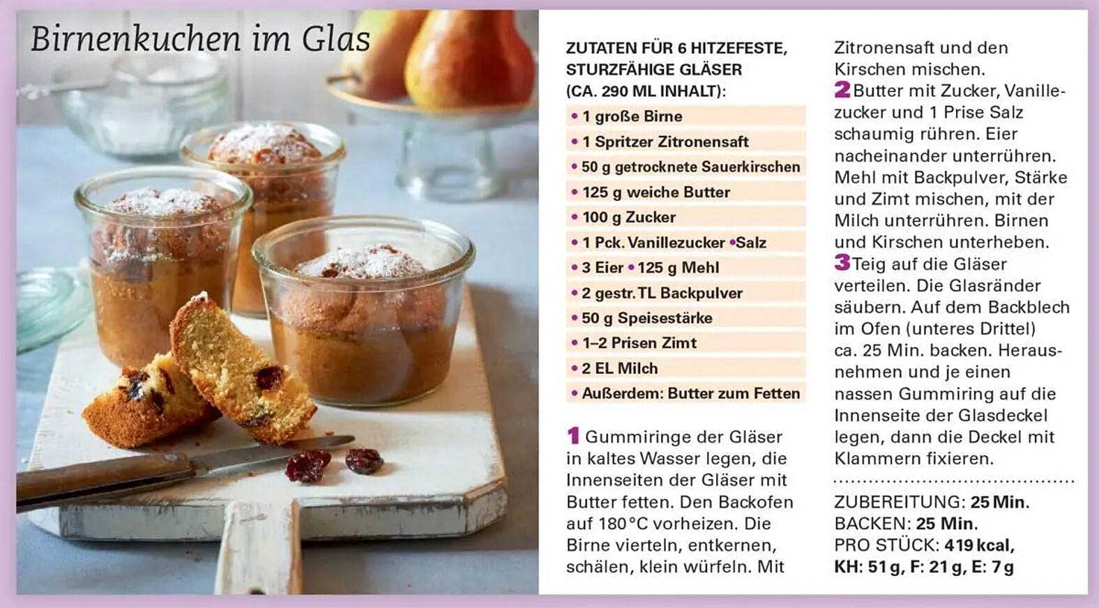 Birnenkuchen im Glas