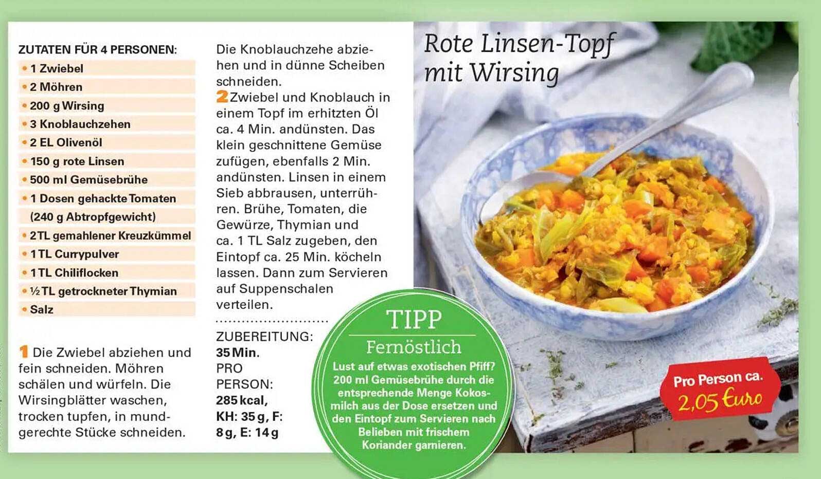 Rote Linsen-Topf mit Wirsing