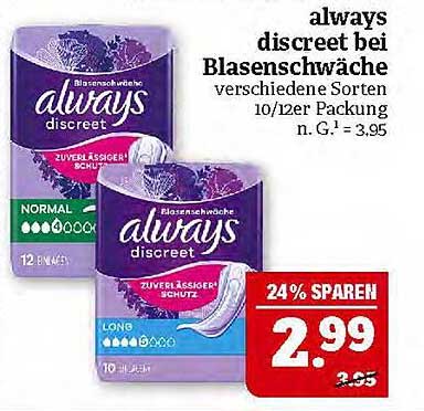 always discreet bei Blasenschwäche