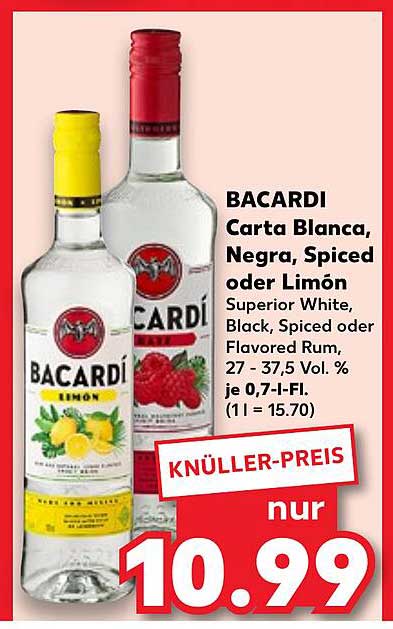 BACARDI Carta Blanca, Negra, Spiced oder Limón