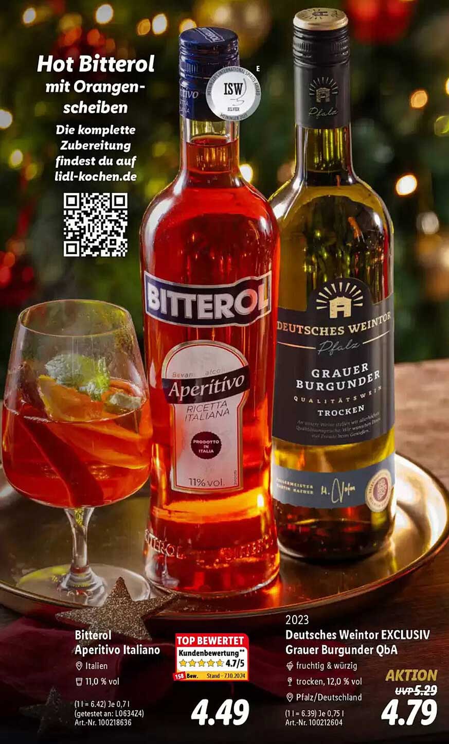 Bitterol Aperitivo Italiano  
Deutsches Weintor EXCLUSIV Grauer Burgunder QbA