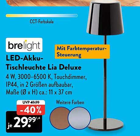 breilight LED-Akku-Tischleuchte Lia Deluxe