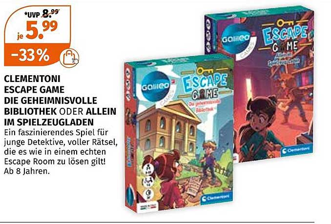 Clementoni Escape Game die geheimnisvolle Bibliothek oder allein im Spielzeugladen